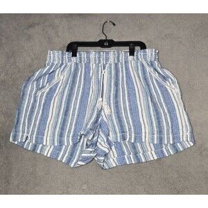 Briggs Striped Linen Blend Shorts Women's XL Elastic Waist Pockets Tassle Tie
